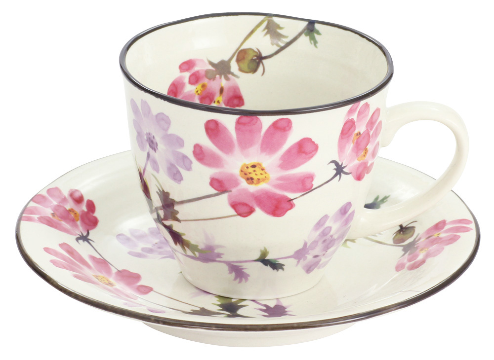 【ご紹介します！日本製！岐阜県美濃焼『花さと』シリーズです！】花さとコーヒー碗皿 コスモス