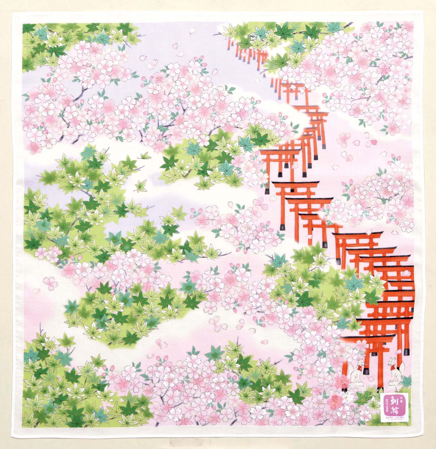 【ご紹介します！安心の日本製！友禅刺繍 刺繍ハンカチ】伏見稲荷　ピンク