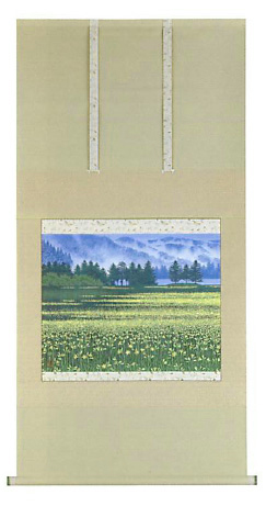 【日本製】伝統に培われた技法で製作された高級掛軸／湿原の花 原滄月