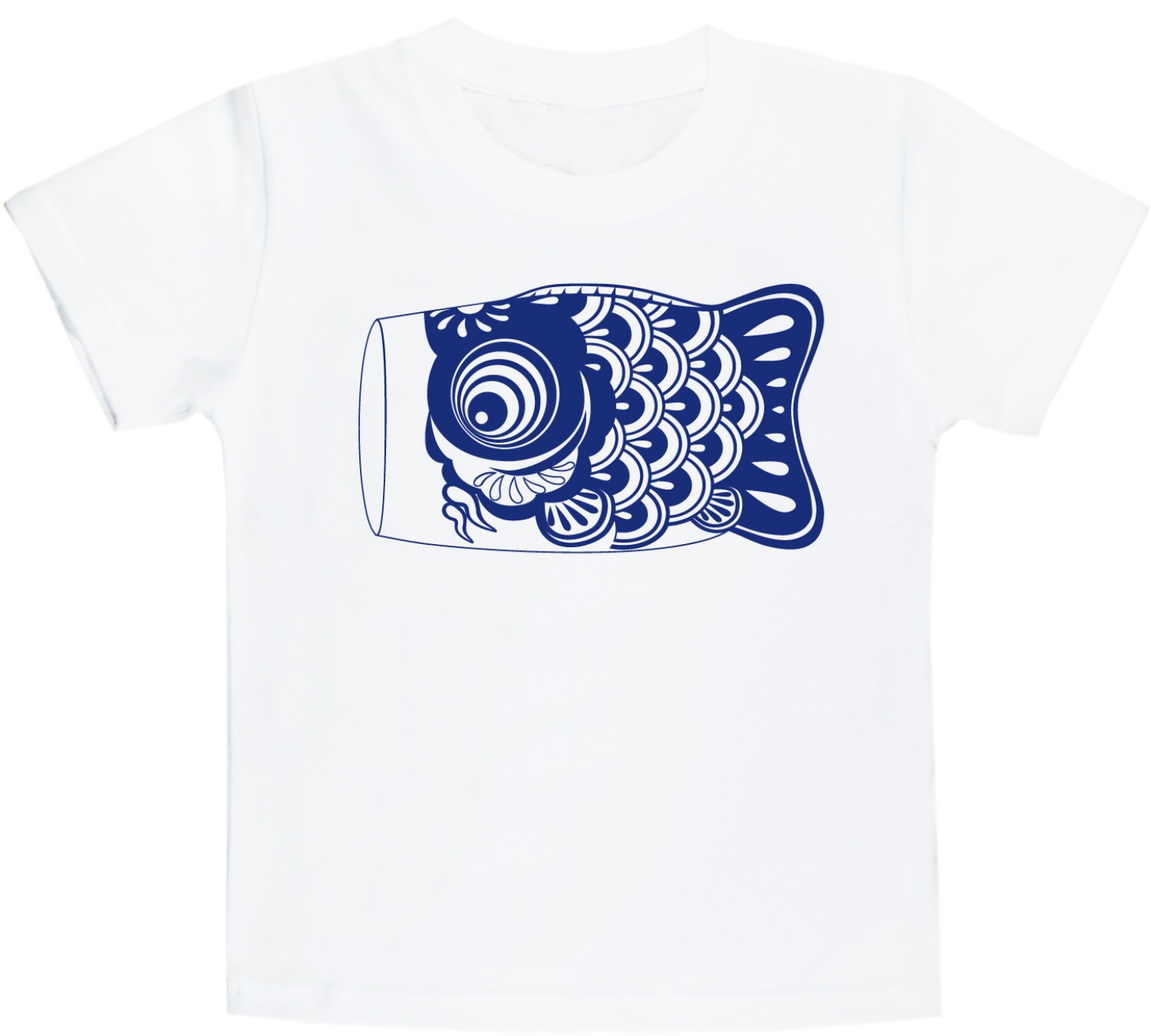 【鯉のぼりを可愛くデザインしたプリントTシャツ！鯉のぼりTシャツ子供用】こい屋鯉　白地に青プリント