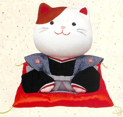 【ご紹介します！安心の日本製！カジュアルで可愛い猫ちゃんのお正月飾り！ちりめん(大)猫福助】