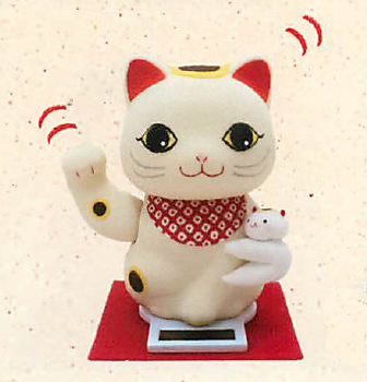 【ご紹介します！安心の日本製！ほっこりかわいい！ゆらゆらソーラー 福福招き猫 子猫と一緒】