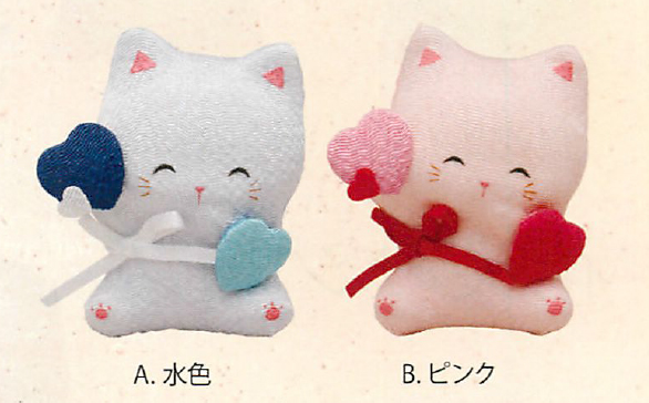 【新登場！安心の日本製！ほっこりかわいいちりめん人形！　縁結び招き猫（2色）】