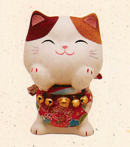 【新登場！安心の日本製！鈴が付いたほっこりかわいい！招き猫です！】ちぎり和紙 (中)鈴なり 多良福ねこ