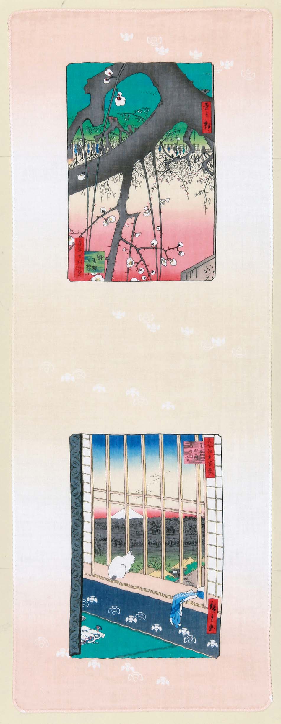 【ご紹介します！安心の日本製！広重の浮世絵 浮世絵二重ガーゼ手拭い】名所江戸百景　猫