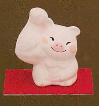 【新登場！ほっこりかわいい！福を招く縁起物】(小)剛腕まっちょ招きブタ(ピンク)　右手