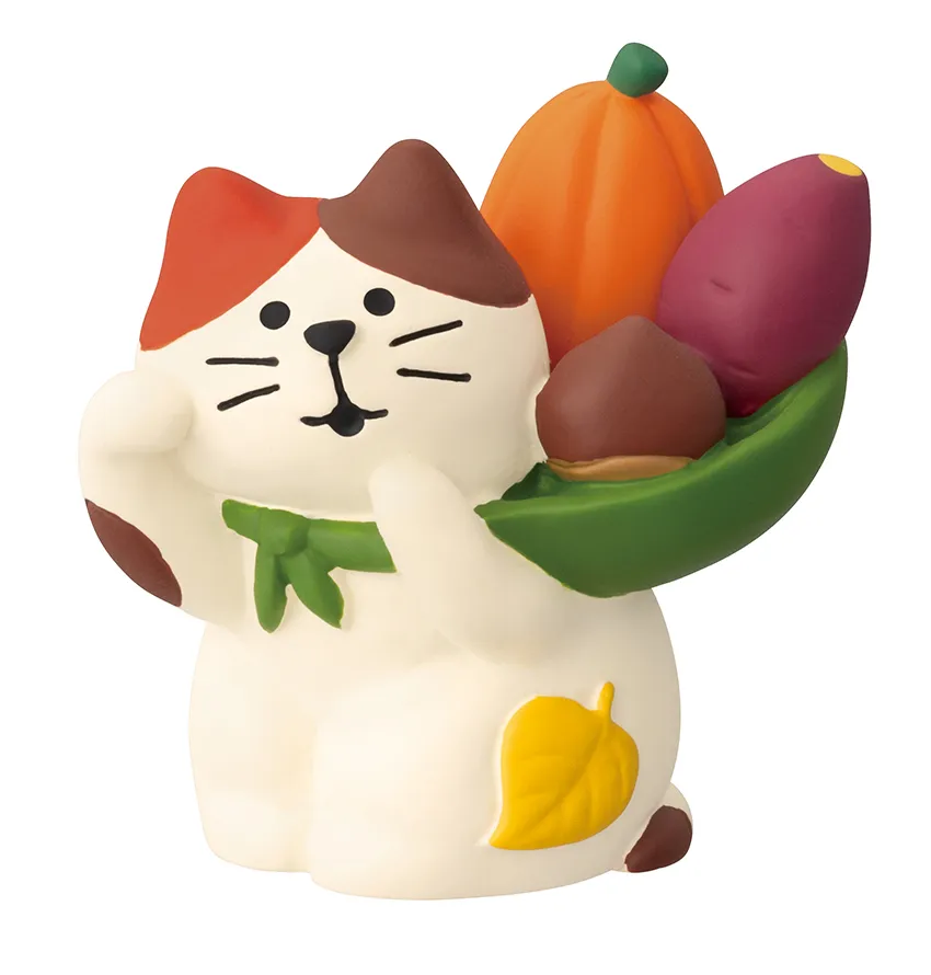 【新登場！かわいい動物達！Concombre！みのりの秋 どんぐり山】縁起かつぎ招き猫 豊作