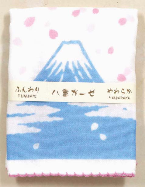 ご紹介します！安心の日本製！ふんわり八重ガーゼハンカチ】富士山と桜