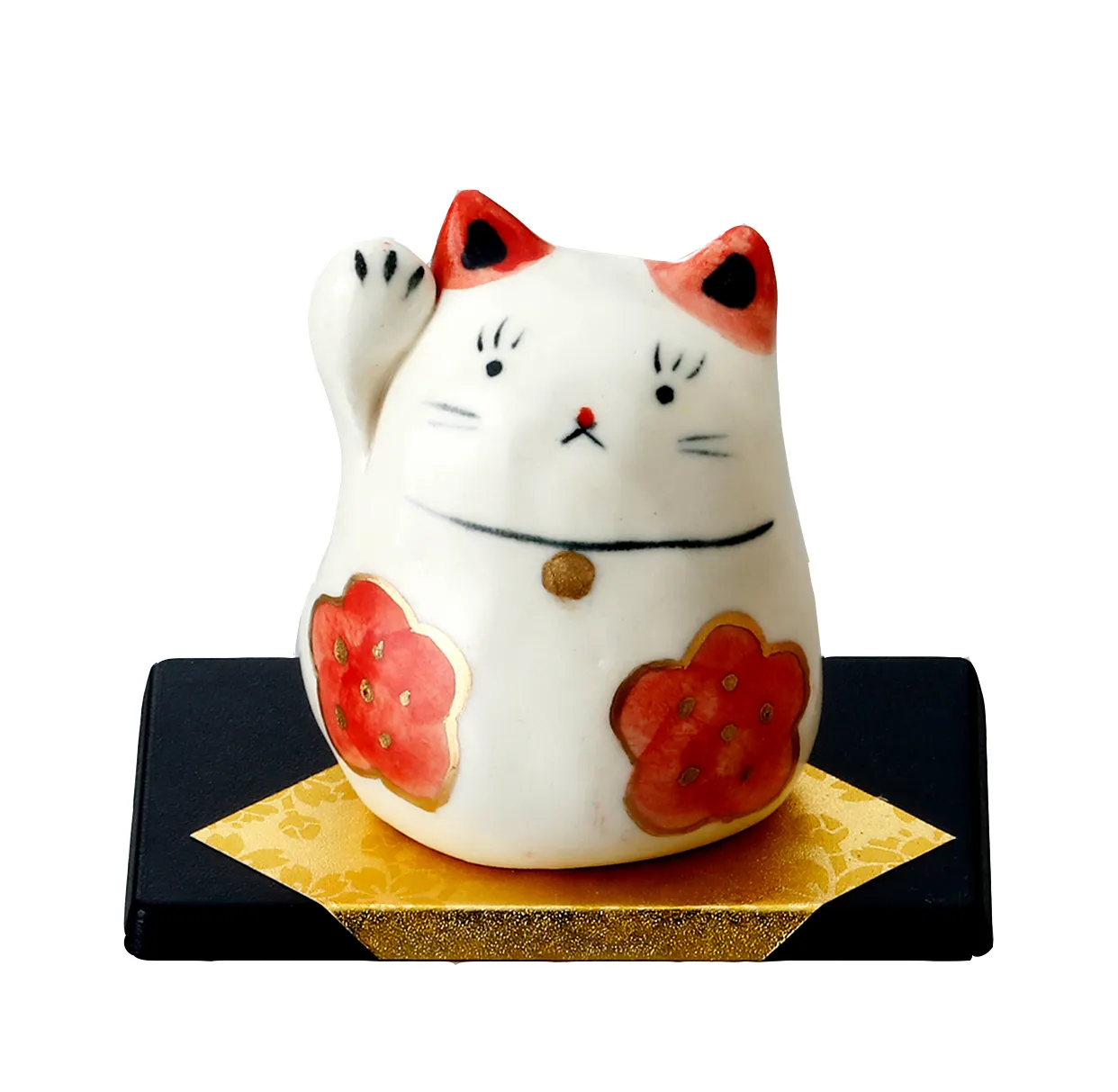 【ご紹介します！安心の日本製！クラフトマンハウスの陶磁器の縁起物！】手描 招き猫（赤花）