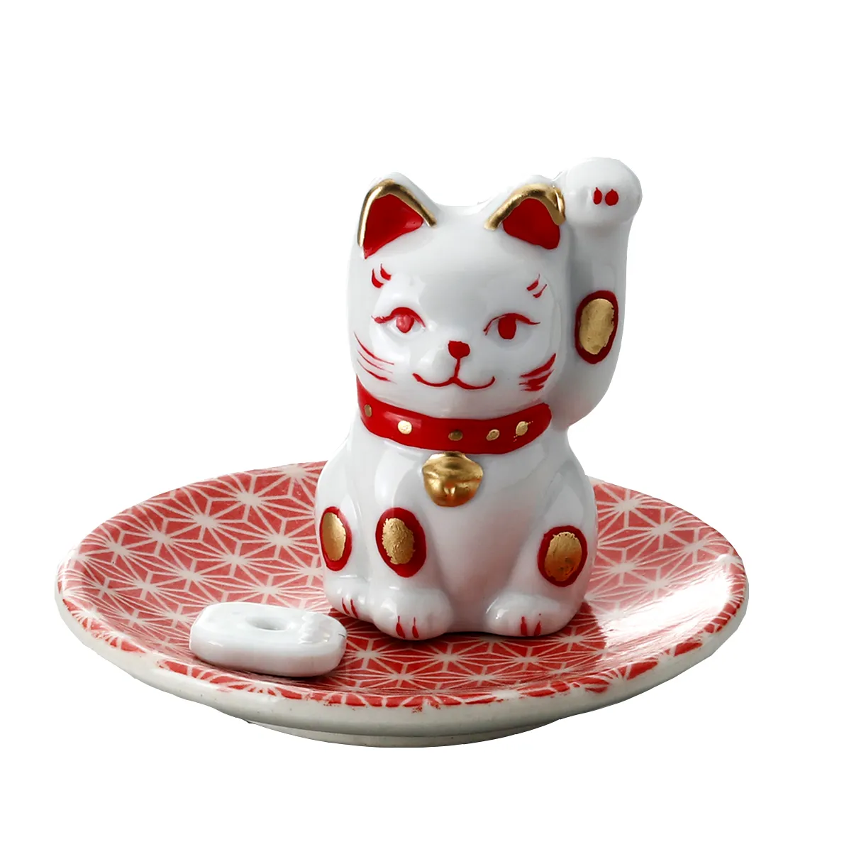 【ご紹介します！安心の日本製！クラフトマンハウスの陶磁器の香立て！】招猫香立・赤