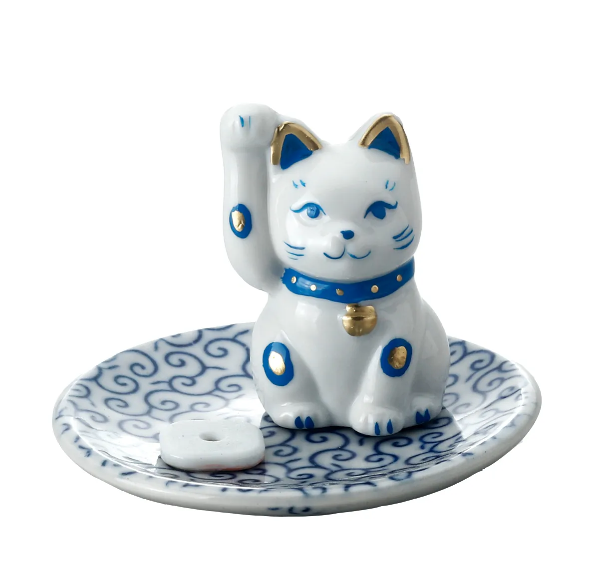 【ご紹介します！安心の日本製！クラフトマンハウスの陶磁器の香立て！】招猫香立・青