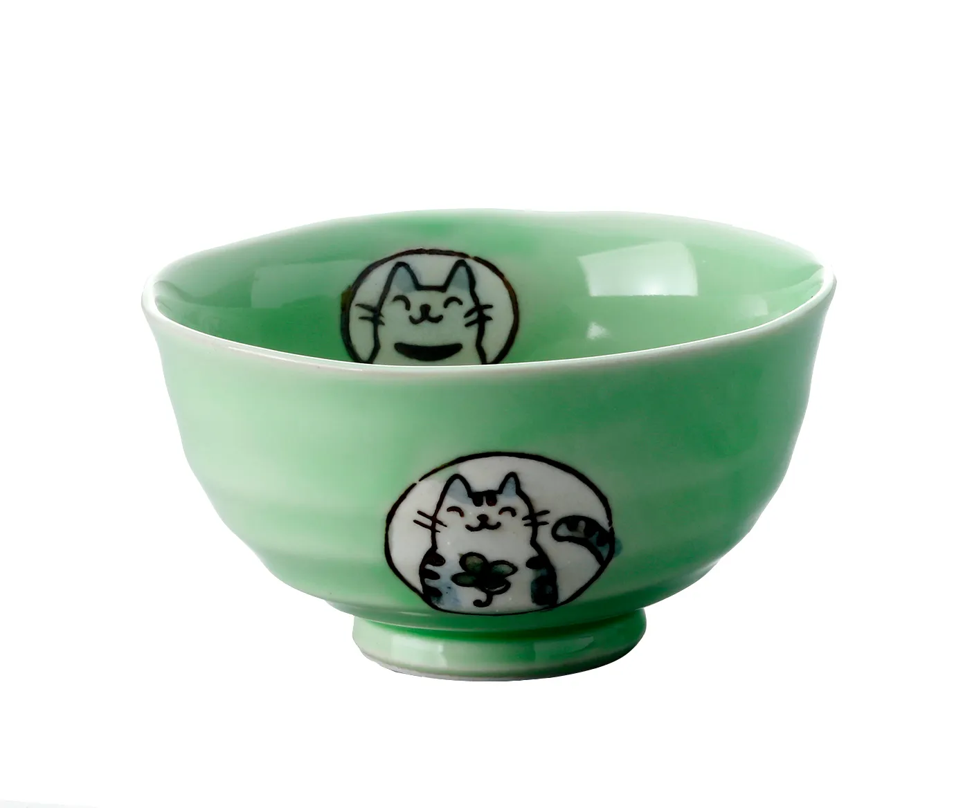 【新登場！安心の日本製！クラフトマンハウスの食器！】風水猫飯碗（緑）