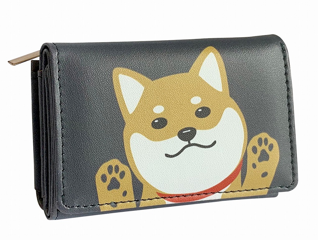 ご紹介します！コンパクトで使いやすい三つ折り財布！】ミニ財布 柴犬 グレー 和雑貨卸問屋
