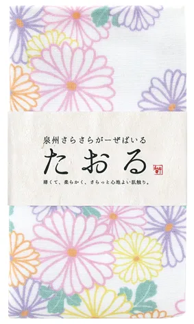 【新登場！日本製！和布華シリーズの人気の泉州タオル！泉州さらさらガーゼ】フェイスタオル彩菊花