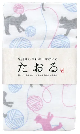 【新登場！日本製！和布華シリーズの人気の泉州タオル！泉州さらさらガーゼ】フェイスタオルねこ