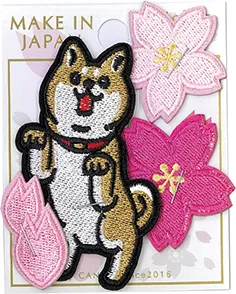 【新発売！日本をイメージした和柄刺繍に注目！2WAY刺繍ステッカーワッペン】柴犬と桜