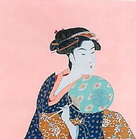 【ご紹介します！多彩な浮世絵の図柄をそのままに！丹後ふろしき浮世絵ふろしき】うちわ美人（ピンク）